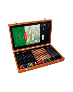 Estuche de pintura derwent academy madera lapices de colores 35 piezas