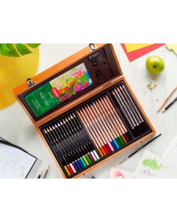 Estuche de pintura derwent academy madera lapices de colores 35 piezas