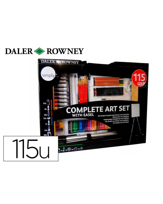 Set de pinturas daler rowney 115 piezas con caballete de aluminio plegable 457x73x584 mm