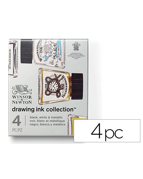 Tinta caligrafica winsor&newton set de 4 botes colores metalicos 14 ml