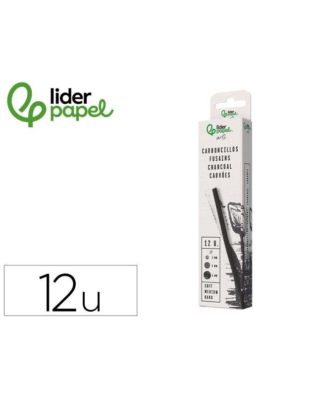 Carboncillo redondo para dibujo liderpapel caja de 12 unidades diametros surtidos