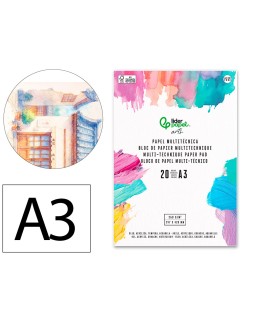 Bloc papel multitecnica liderpapel din a3 para acrilico oleo y gouache 20 hojas gramaje 260g/m2