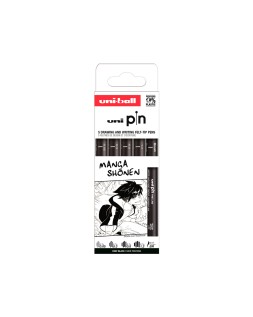 Rotulador uniball pin manga shonen color negro blister de 5 unidades