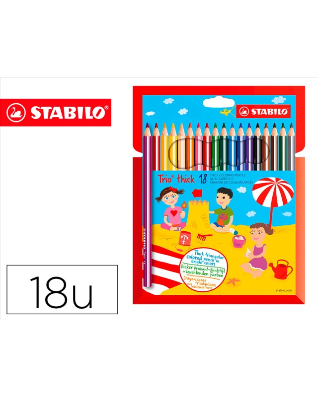 Lapices de colores stabilo trio punta gruesa caja de 18 colores escolar