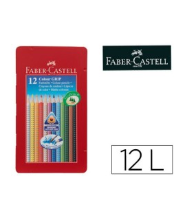 Lapices de colores faber castell acuarelable colour grip triangular caja metalica de 12 colores surtidos