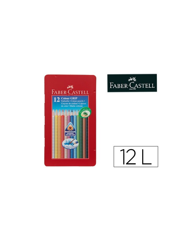 Lapices de colores faber castell acuarelable colour grip triangular caja metalica de 12 colores surtidos