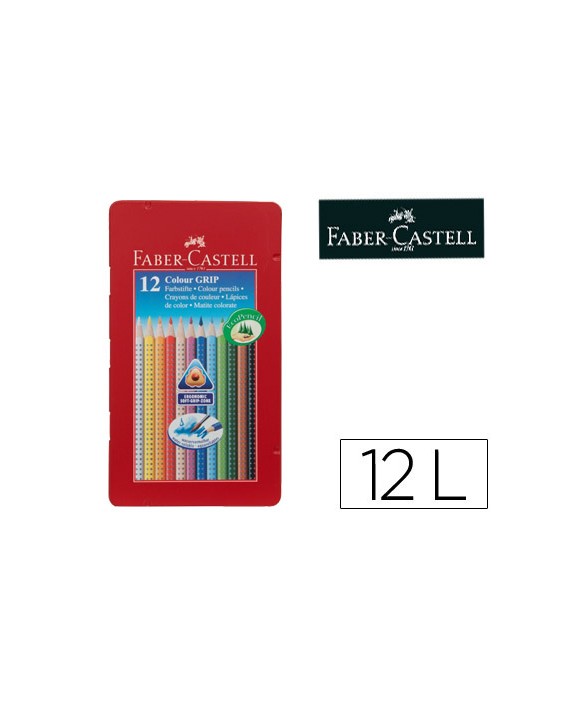 Lapices de colores faber castell acuarelable colour grip triangular caja metalica de 12 colores surtidos