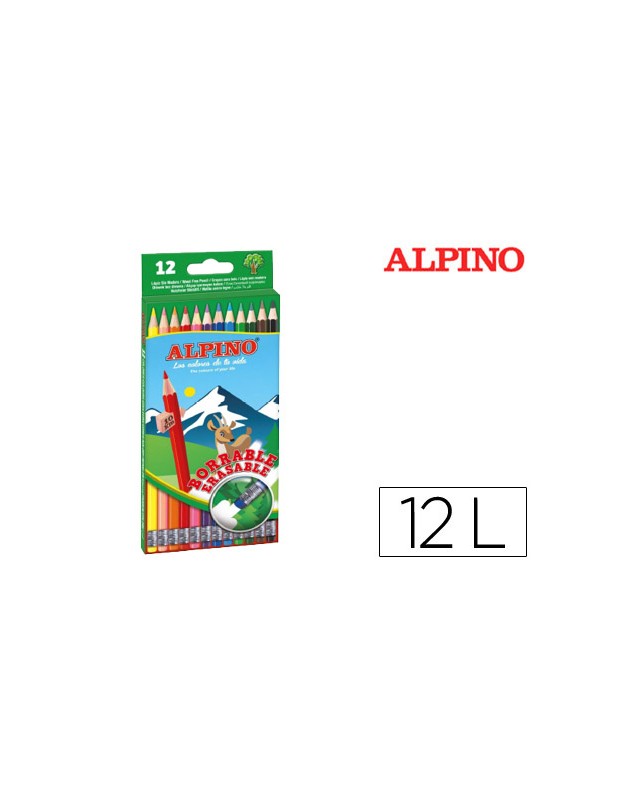 Lapices de colores alpino borrable con goma caja de 12 colores surtidos