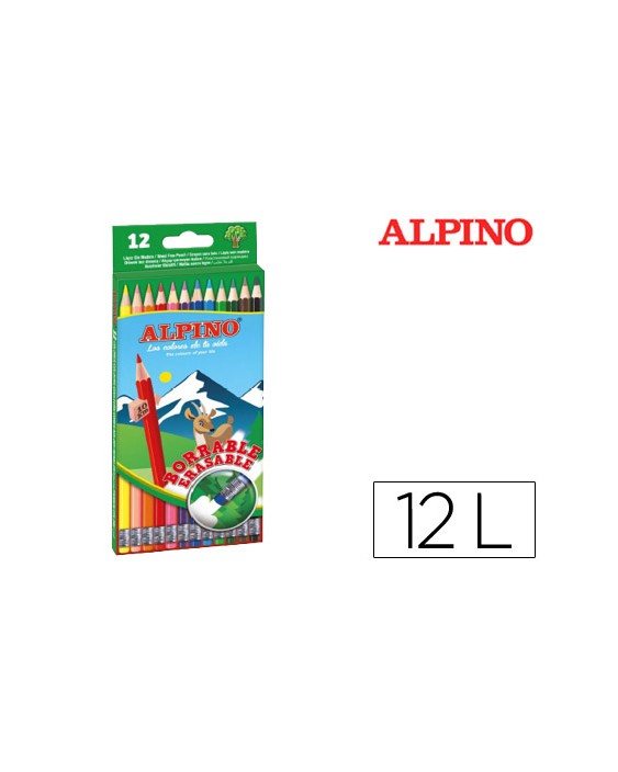 Lapices de colores alpino borrable con goma caja de 12 colores surtidos