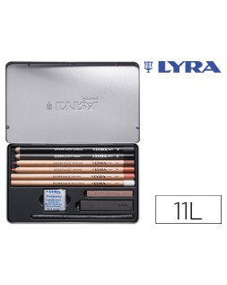 Lapices lyra rembrandt monocromo con accesorios para esbozos caja metalica de 11 unidades
