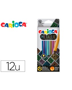 Lapices de colores carioca metallic hexagonal mina 3,3 mm caja de 12 colores surtidos