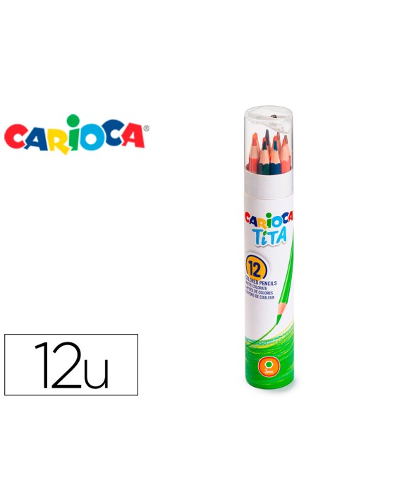 Lapices de colores carioca tita mina 3 mm tubo carton 12 colores surtidos + sacapuntas