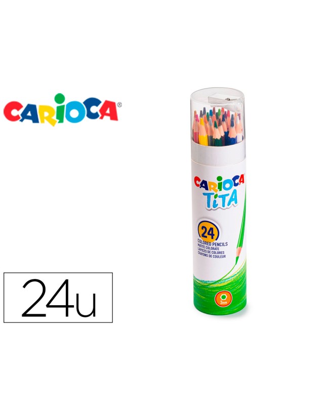 Lapices de colores carioca tita mina 3 mm tubo carton 24 colores surtidos + sacapuntas