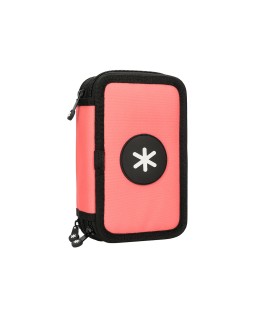 Plumier escolar antartik triple cremallera color coral 36 piezas