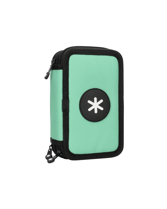 Plumier escolar antartik triple cremallera color menta 36 piezas