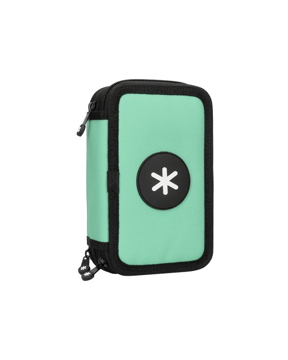 Plumier escolar antartik triple cremallera color menta 36 piezas