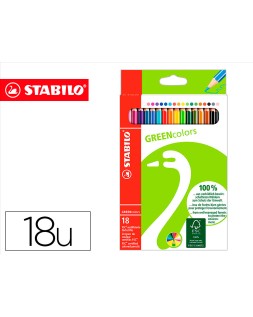 Lapices de colores stabilo green colors con certificado fsc estuche carton de 18 unidades colores surtidos