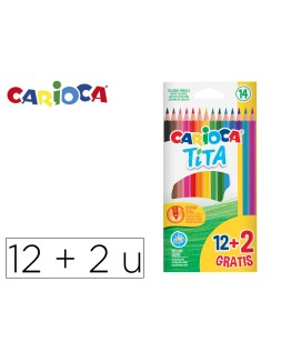 Lapices de colores carioca tita hexagonal 12 unidades colores surtidos + 2 gratis