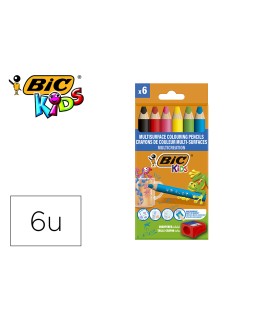 Lapices de colores bic multisuperficies triangulares mina borrable caja de 6 unidades colores surtidos +