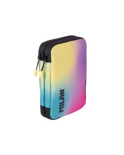 Plumier escolar milan coleccion sunset doble cremallera con accesorios color negro 198x143x40 mm