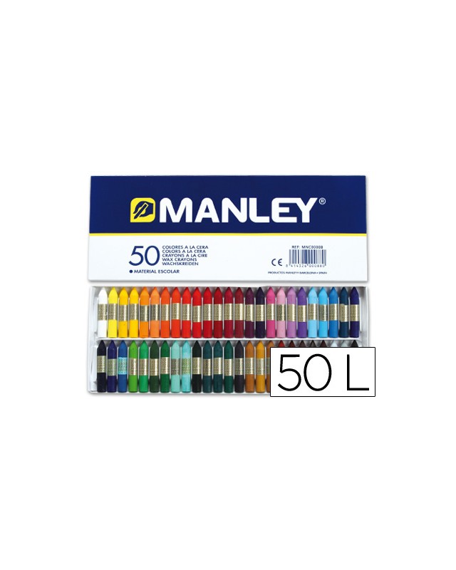 Lapices cera manley caja de 50 colores surtidos