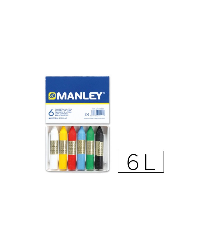 Lapices cera manley caja de 6 colores surtidos
