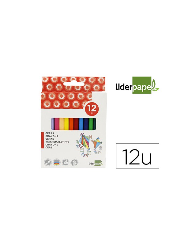 Lapices cera liderpapel caja de 12 unidades colores surtidos
