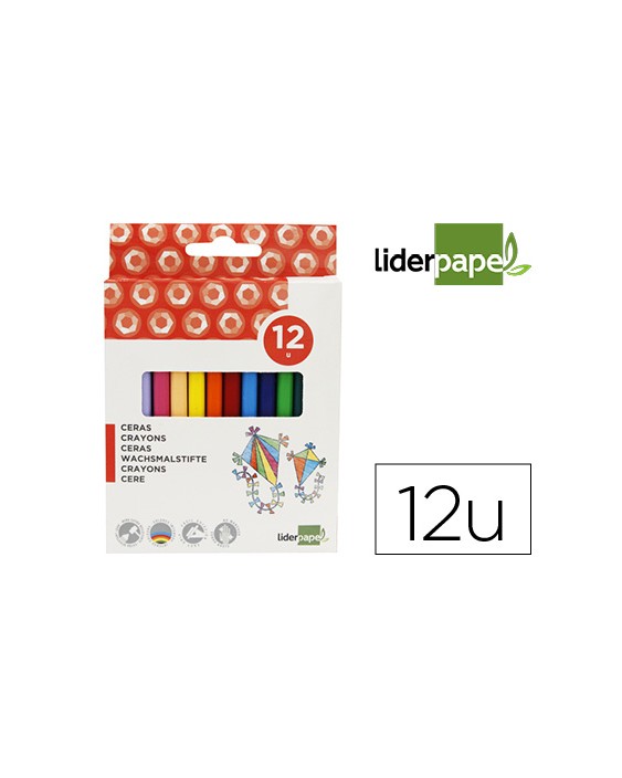 Lapices cera liderpapel caja de 12 unidades colores surtidos