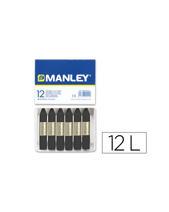 Lapices cera manley unicolor negro n.30 caja de 12 unidades