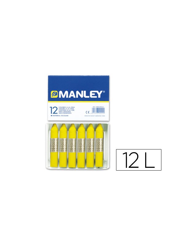 Lapices cera manley unicolor amarillo limon n.2 caja de 12 unidades