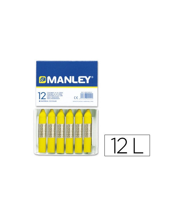 Lapices cera manley unicolor amarillo limon n.2 caja de 12 unidades