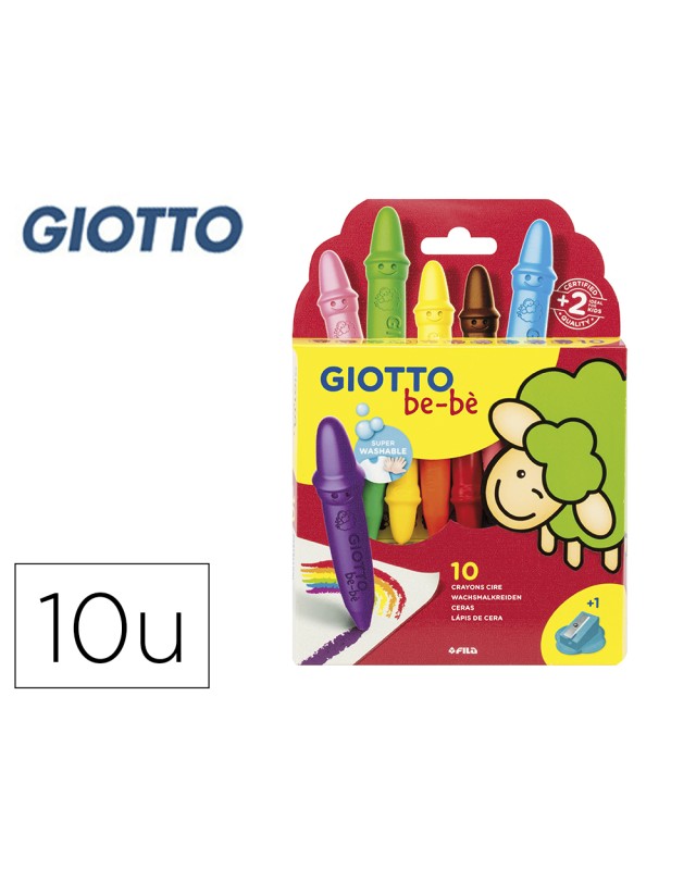 Lapices cera giotto super bebe caja de 10 colores surtidos + sacapuntas