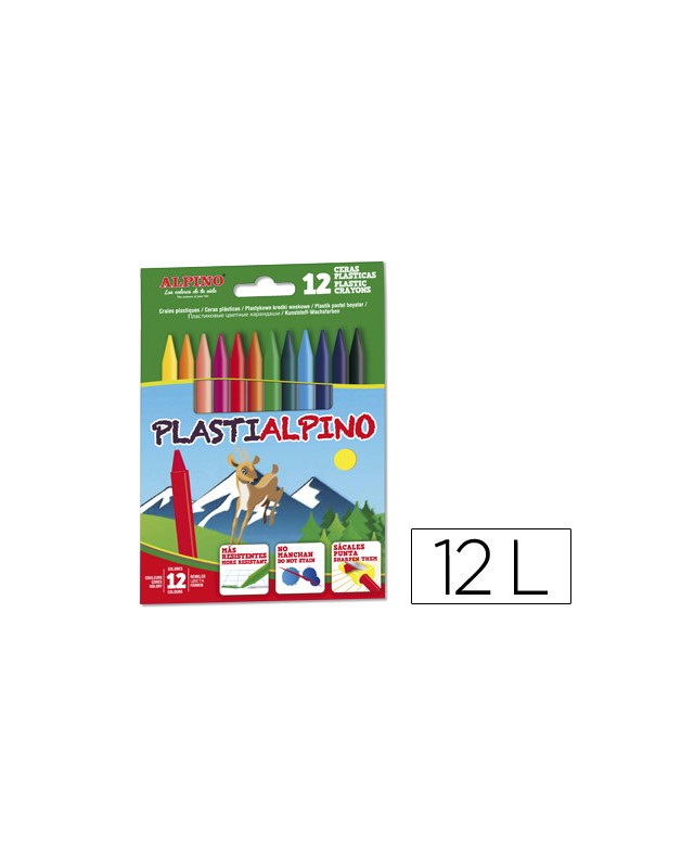 Lapices cera alpino plasti caja de 12 unidades colores surtidos