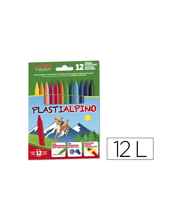 Lapices cera alpino plasti caja de 12 unidades colores surtidos
