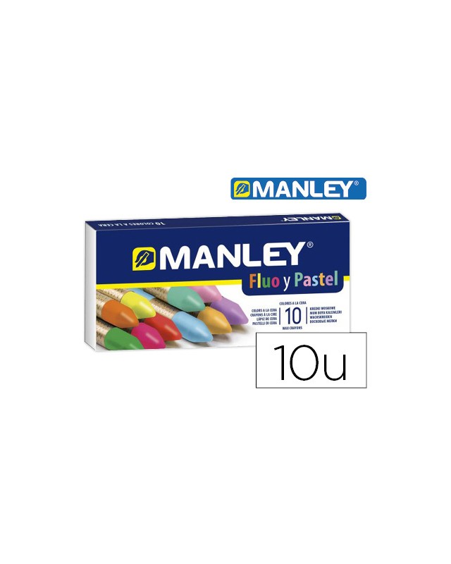 Lapices cera manley fluor y pastel caja de 10 colores surtidos