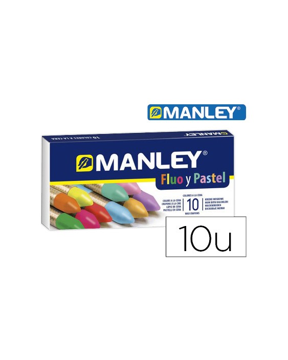 Lapices cera manley fluor y pastel caja de 10 colores surtidos