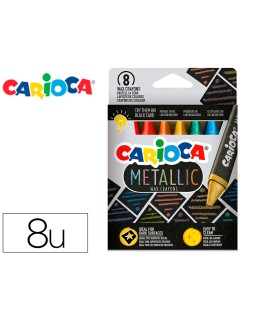 Lapices cera carioca metallic triangular caja de 8 unidades colores surtidos