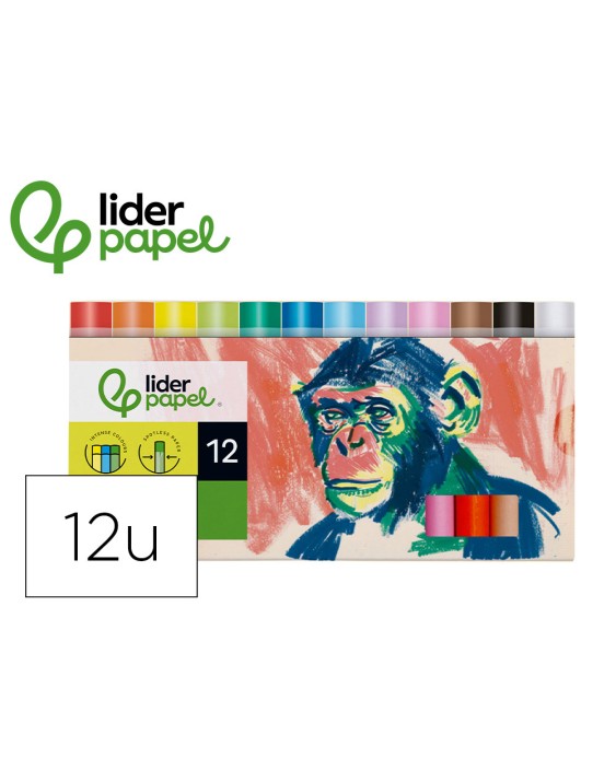 Lapices cera blanda liderpapel redonda caja de 12 unidades colores surtidos