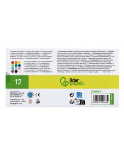 Lapices cera blanda liderpapel redonda caja de 12 unidades colores surtidos