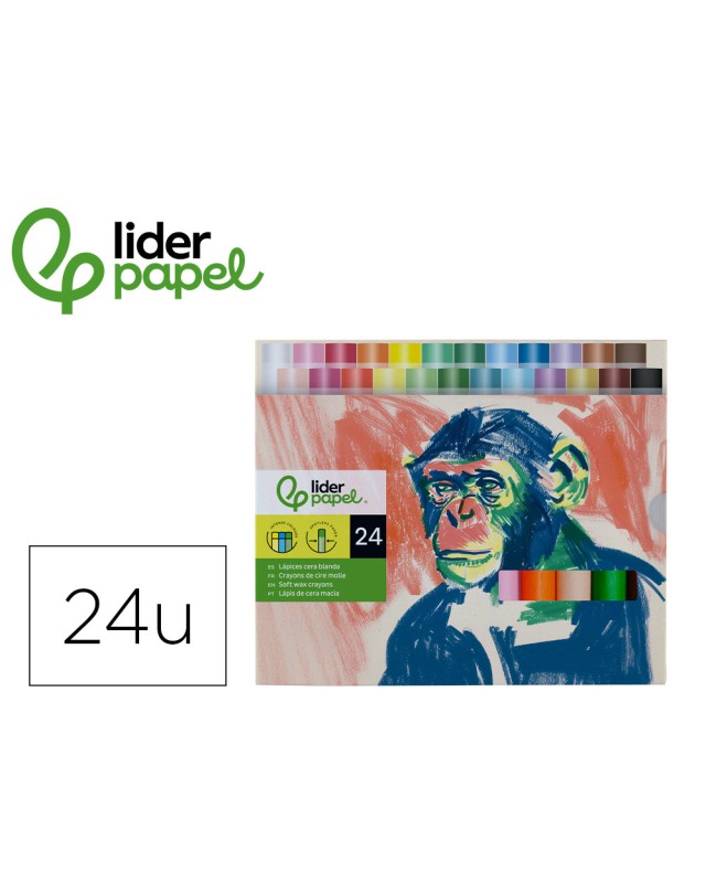 Lapices cera blanda liderpapel redonda caja de 24 unidades colores surtidos