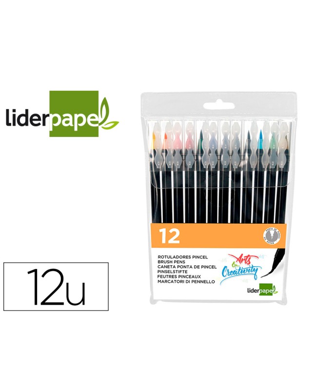 Rotulador liderpapel punta pincel extra suave bolsa de 12 unidades colores surtidos