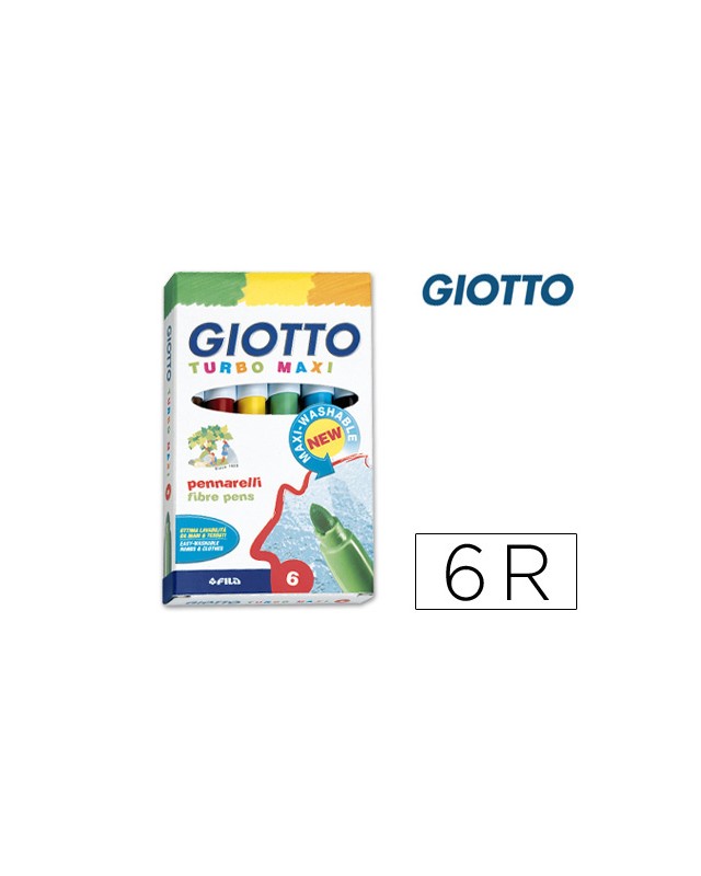 Rotulador giotto turbo maxi caja de 6 colores lavables con punta bloqueada