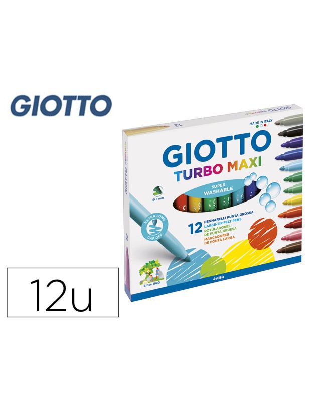Rotulador giotto turbo maxi caja de 12 colores lavables con punta bloqueada