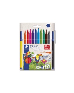 Rotulador staedtler noris 326 punta de fibra nuevo cuerpo hexagonal caja de 12 unidades colores surtidos (10+2 gratis)