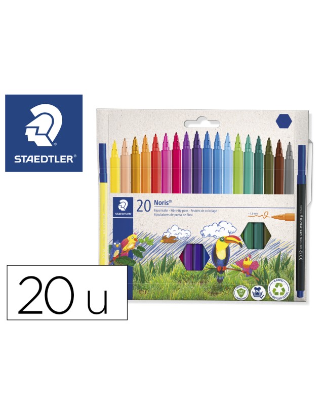 Rotulador staedtler noris 326 punta de fibra nuevo cuerpo hexagonal caja de 20 unidades colores surtidos