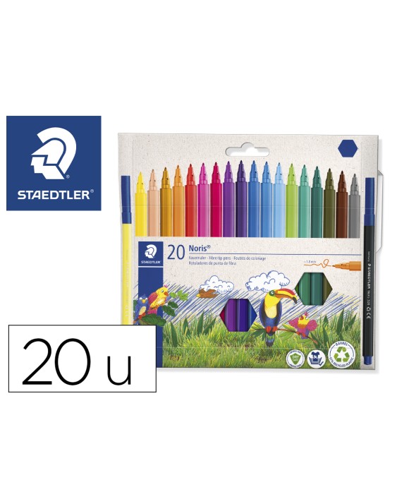 Rotulador staedtler noris 326 punta de fibra nuevo cuerpo hexagonal caja de 20 unidades colores surtidos