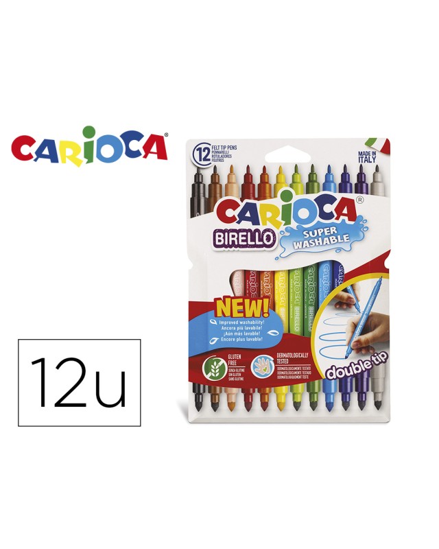 Rotulador carioca birello doble punta caja de 12 unidades colores surtidos