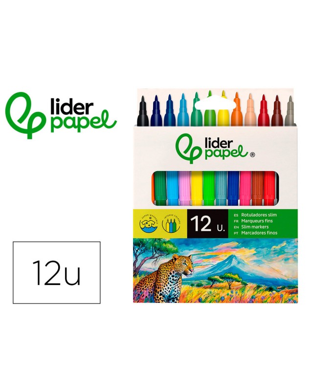 Rotulador liderpapel slim caja de 12 unidades colores surtidos