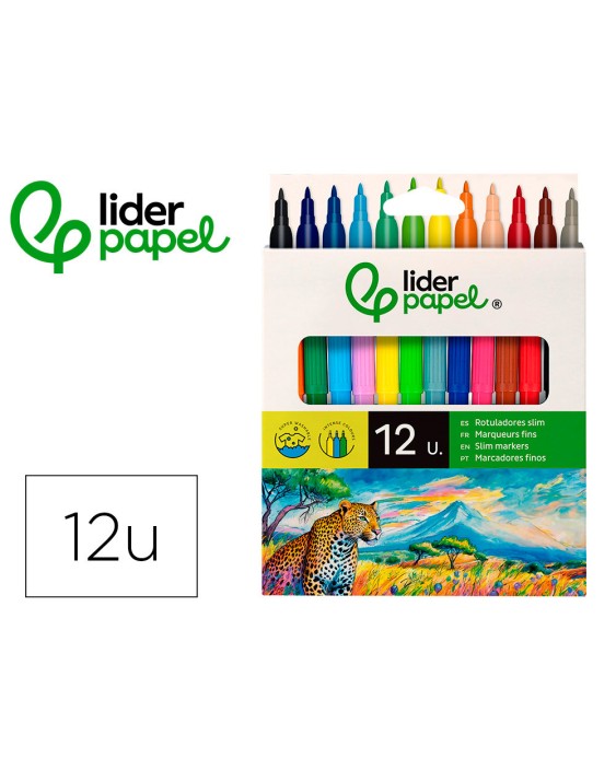 Rotulador liderpapel slim caja de 12 unidades colores surtidos