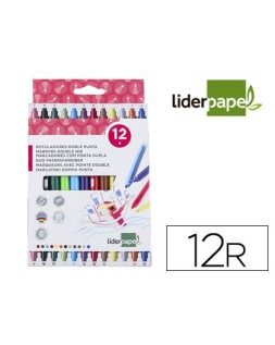 Rotulador liderpapel duo doble punta fina y gruesa caja de 12 unidades colores surtidos